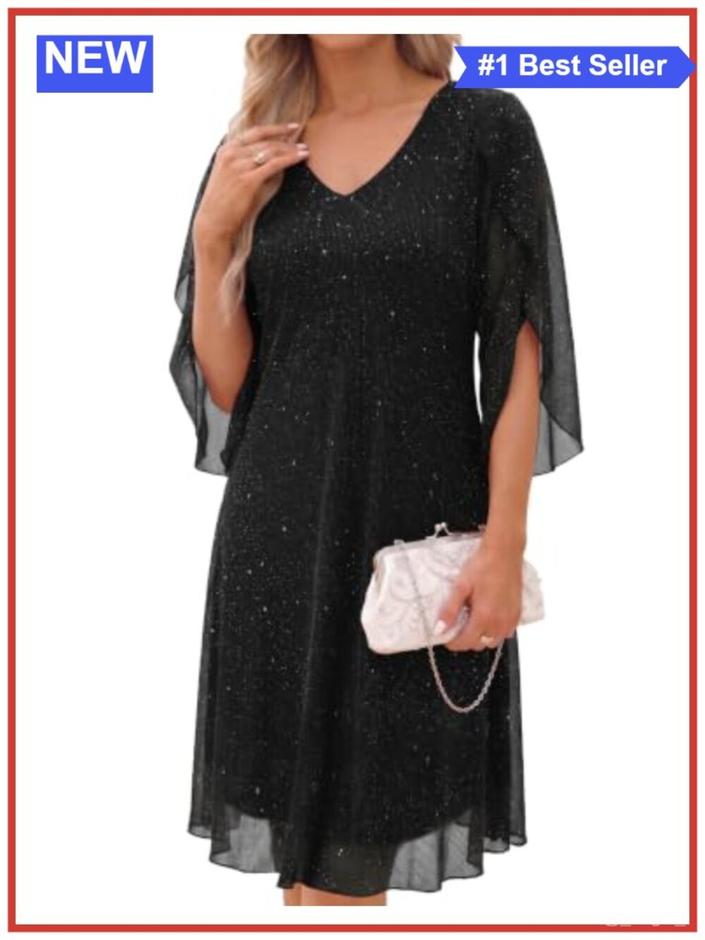 Women's Sequin Cocktail Party Dress A-Line V-Neck Short Sleeve
